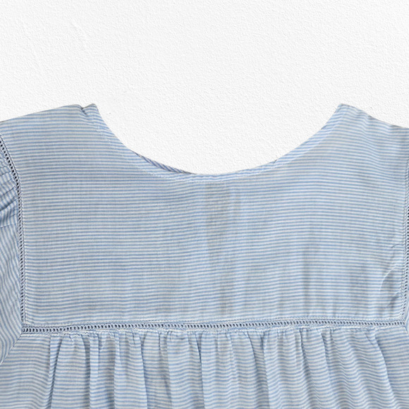 Zara Basic Blue Black Striped Embroidered Bell Sleeve Cotton Top Blouse Size XS - Picture 4 of 11